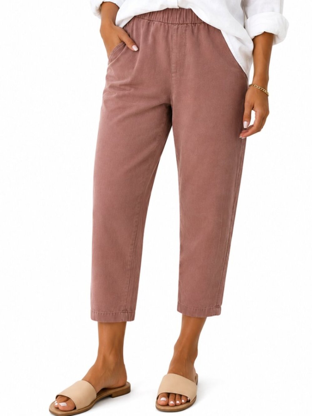 J.Jill Pure Jill Woven Pull-On Cropped Pants Dusty Pink Pockets Size Large